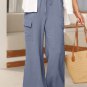 Dark Grey Drawstring Frilled Waist Wide Leg Utility Trousers