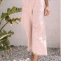 Pink Flower Patch Mineral Washed Terry Knit Cropped Wide Leg Pants