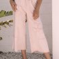 Pink Flower Patch Mineral Washed Terry Knit Cropped Wide Leg Pants
