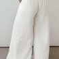 White Solid Drop Waist Pleated Wide Leg Casual Pants