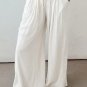 White Solid Drop Waist Pleated Wide Leg Casual Pants