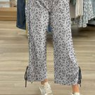 Gray Leopard High Waist Side Bow Straight Leg