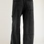 Black Mineral Wash Exposed Seam Drawstring High Waist Wide Leg Cargo Pants