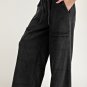 Black Mineral Wash Exposed Seam Drawstring High Waist Wide Leg Cargo Pants