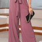 Rose Tan High Waisted Tie Front Side Pocket Wide Leg Flowy Casual Pants
