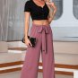 Rose Tan High Waisted Tie Front Side Pocket Wide Leg Flowy Casual Pants