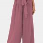 Rose Tan High Waisted Tie Front Side Pocket Wide Leg Flowy Casual Pants