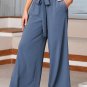Sail Blue High Waisted Tie Front Side Pocket Wide Leg Flowy Casual Pants