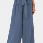 Sail Blue High Waisted Tie Front Side Pocket Wide Leg Flowy Casual Pants