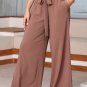 Coffee High Waisted Tie Front Side Pocket Wide Leg Flowy Casual Pants