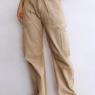 Khaki High Waist Straight Leg Cargo Pants with Pockets