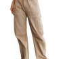 Khaki High Waist Straight Leg Cargo Pants with Pockets