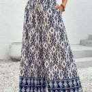 Blue Boho Pattern Print High Waist Wide Leg Loose Pants