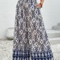 Blue Boho Pattern Print High Waist Wide Leg Loose Pants