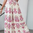 Rose Boho Printed Shirred High Waist Flowy Wide Leg Pants
