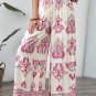 Rose Boho Printed Shirred High Waist Flowy Wide Leg Pants
