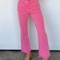 Pink Ankle-length Flare Leg Raw Hem Jeans