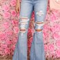 Sky Blue Light Wash Distressed High Rise Flare Jeans