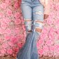 Sky Blue Light Wash Distressed High Rise Flare Jeans