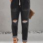 Black Gather Round Distressed Pocketed Denim Jogger