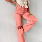 Pink High Waist Ripped Straight Leg Pocket Jeans