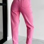 Pink Star Shape Patchwork Mid Waist Straight Leg Jeans