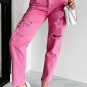 Pink Star Shape Patchwork Mid Waist Straight Leg Jeans