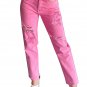 Pink Star Shape Patchwork Mid Waist Straight Leg Jeans