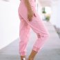 Pink Acid Wash Elastic Cuffed High Waist Jeans
