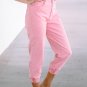Pink Acid Wash Elastic Cuffed High Waist Jeans