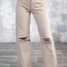 Khaki High Waist Ripped Wide-Leg Jeans