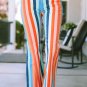 Multicolor Striped Raw Hem Flared Bottom Denim Pants