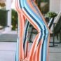 Multicolor Striped Raw Hem Flared Bottom Denim Pants