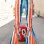 Multicolor Striped Raw Hem Flared Bottom Denim Pants