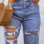 Sky Blue Heavy Destroyed Big Hole Boyfriend Jeans