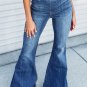 Blue Elastic High Waist Flare Jeans