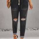 Black Gather Round Distressed Pocketed Denim Jogger