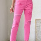 Pink Star Shape Patchwork Mid Waist Straight Leg Jeans