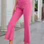 Pink Ankle-length Flare Leg Raw Hem Jeans