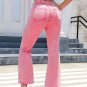 Pink Flare Leg High Waist Front Knot Casual Jeans