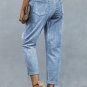 Sky Blue Gather Round Distressed Pocketed Denim Jogger