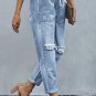 Sky Blue Gather Round Distressed Pocketed Denim Jogger