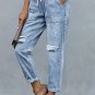 Sky Blue Gather Round Distressed Pocketed Denim Jogger