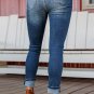 Blue Distressed Button Fly High Waist Skinny Jeans