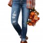 Blue Distressed Button Fly High Waist Skinny Jeans