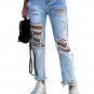 Sky Blue Acid Wash Distressed Slim Fit Jeans