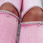 Pink High Waist Rhinestone Cutout Wide Leg Jeans