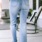 Sky Blue High Waist Buttoned Distressed Flared Jeans