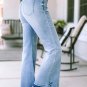 Sky Blue High Waist Buttoned Distressed Flared Jeans