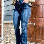 Blue High Waist Seam Stitching Pocket Flare Jeans